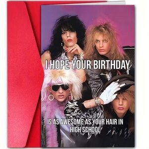 Funny Birthday Card with 80s Hair Band Theme